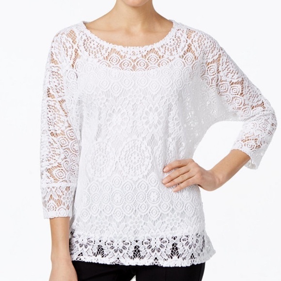 ALFANI•white lace overlay blouse - Picture 1 of 8